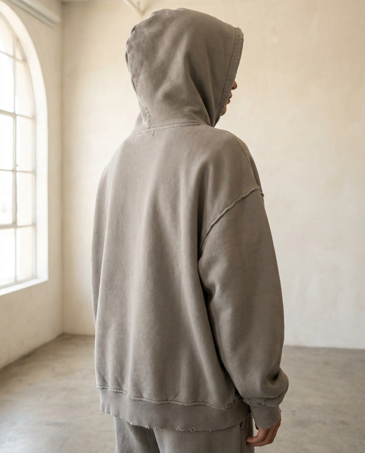 Councillor Heavy Wash Hoodie — 340gsm frayed fleece, washed finish