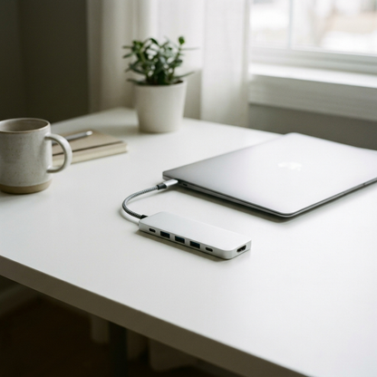 Seven-Port USB-C Hub on a clean white desk