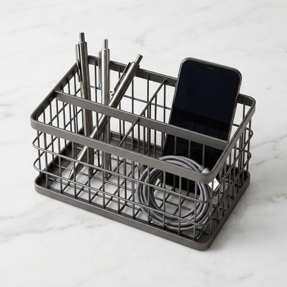 Grid Aluminum Desk Organizer on white marble surface