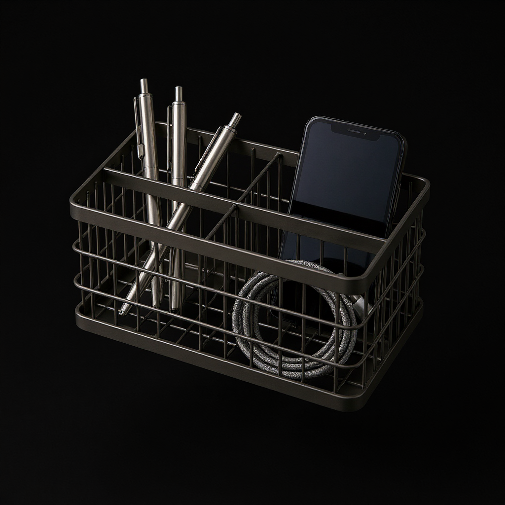 Grid Aluminum Desk Organizer on charcoal background - studio v2