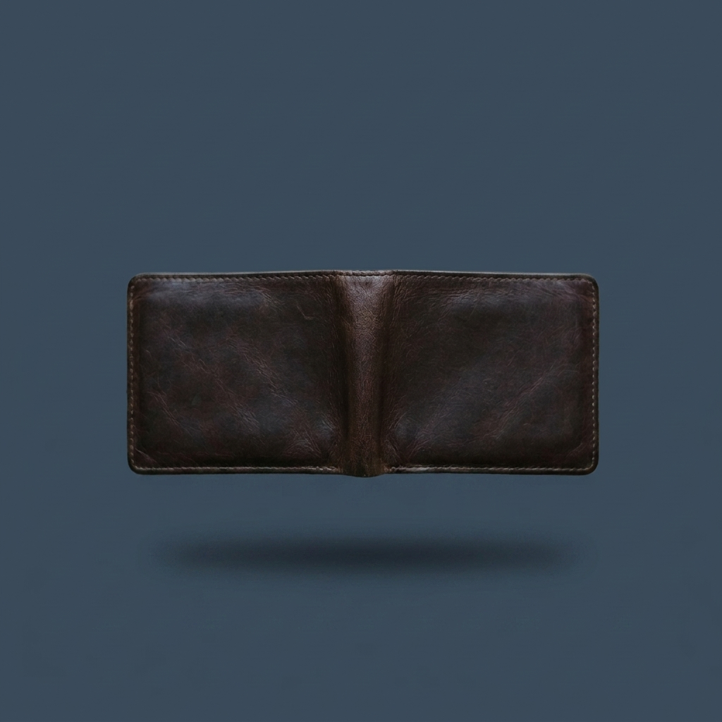M01 Leather Cardholder on slate blue-grey background - studio v1